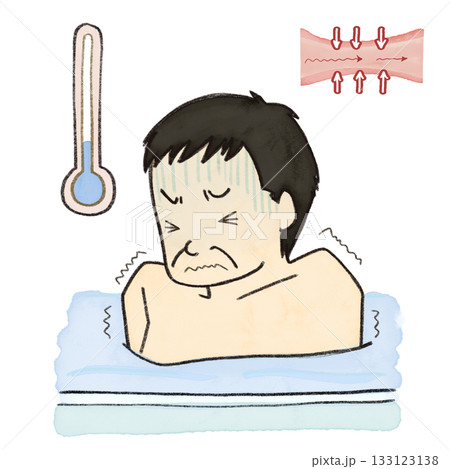 急に水風呂に入って寒さに震える中年男性 133123138