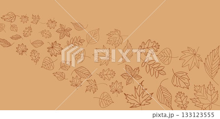 手書きの秋の紅葉と落ち葉のイラスト、シンプルな秋のグラフィック 133123555