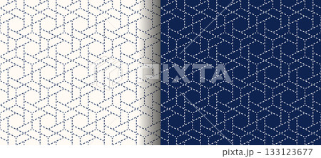 刺し子風シームレスパターン　日本の伝統文様、結び重ね亀甲 133123677