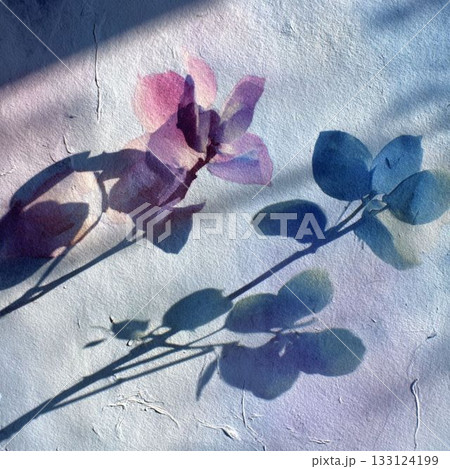 冬の光と花の影、抽象的な水彩画の背景 133124199