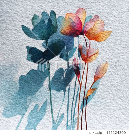 冬の光と花の影、抽象的な水彩画の背景 133124200