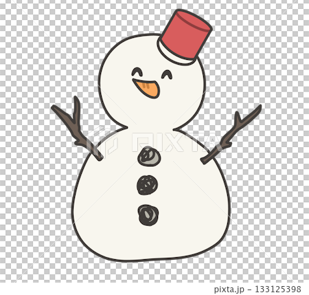 圖：一個戴著紅色水桶、微笑的雪人。 133125398