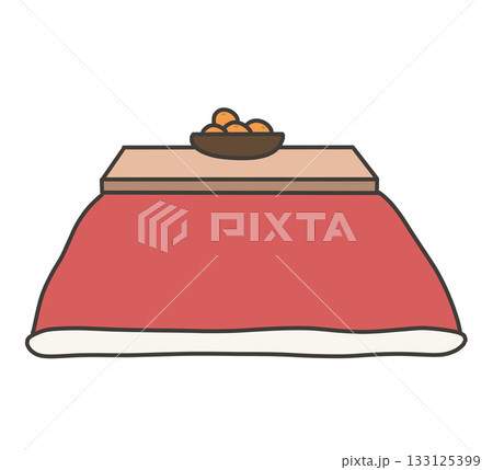 みかんが乗った赤いこたつのイラスト 133125399