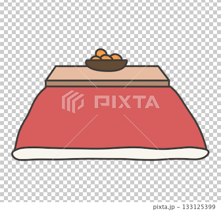 みかんが乗った赤いこたつのイラスト 133125399