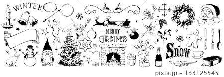 クリスマスのヴィンテージ素材コレクション/ベクター、イラスト 133125545