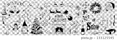 クリスマスのヴィンテージ素材コレクション/ベクター、イラスト 133125545