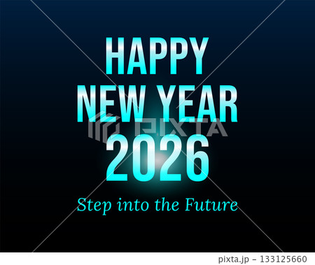Happy New Year 2026 Neon Teal Gradient Greeting 133125660