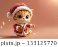 Cute orange domestic cat wearing red Santa Claus costume. 133125770