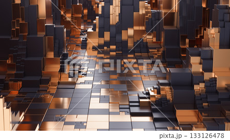 Abstract tech landscape with cubic structures resembling a future city 133126478