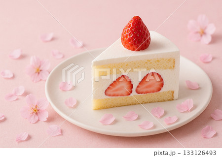 桜とイチゴのショートケーキ 133126493