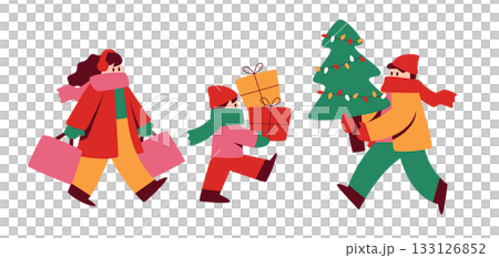 冬のショッピングを楽しむファミリー　クリスマスショッピング 133126852