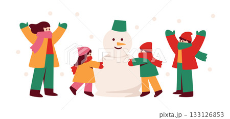 雪だるまを作る子どもたち 冬のイベントイラスト 雪だるまを作る子どもたち 冬のイベントイラスト 133126853