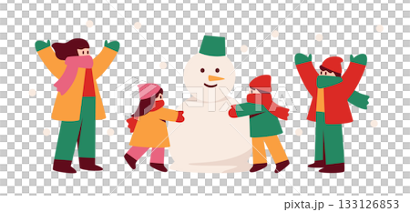雪だるまを作る子どもたち 冬のイベントイラスト 雪だるまを作る子どもたち 冬のイベントイラスト 133126853
