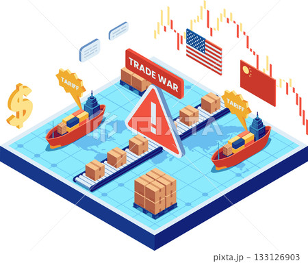 Isometric Factory Production Line Affected by Tariffs 133126903