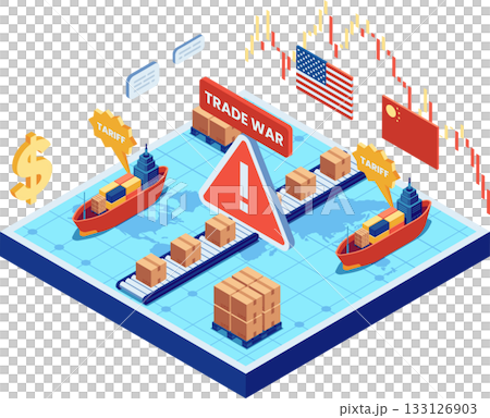 Isometric Factory Production Line Affected by Tariffs 133126903