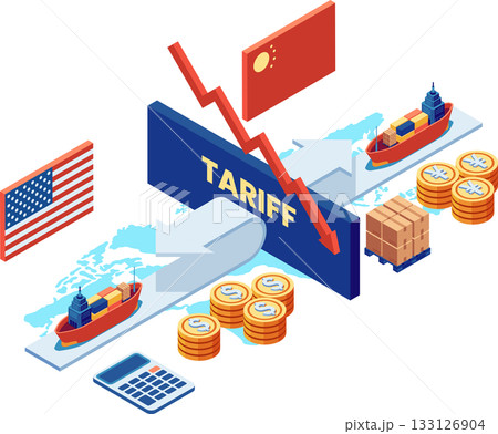 Isometric Tariff Wall Blocking Global Trade 133126904