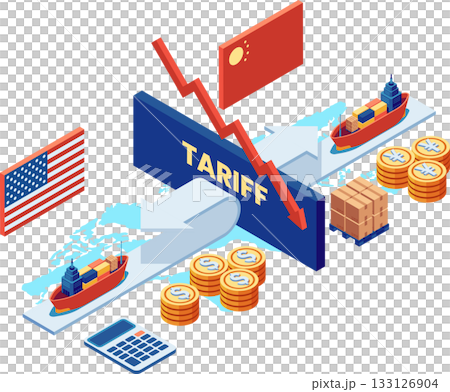 Isometric Tariff Wall Blocking Global Trade 133126904