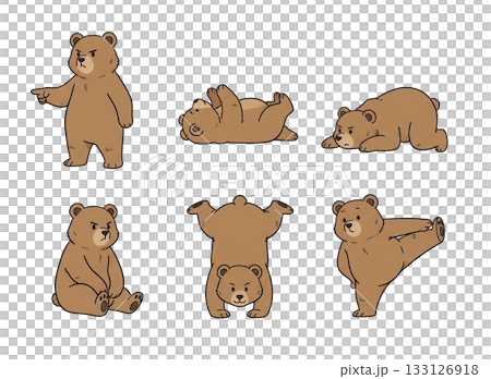 可愛的熊插畫集，棕熊各種姿勢，手繪風格，動物 133126918