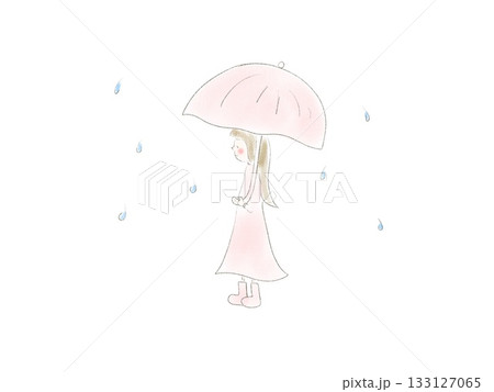 雨の中、傘をさす悲しげな人物のイラスト 133127065