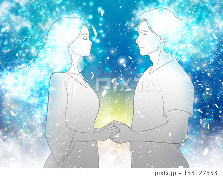 スピリチュアルなツインレイやカップルをイメージしたイラスト スピリチュアルなツインレイやカップルをイメージしたイラスト 133127353