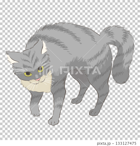 一隻虎斑貓正在跳「yannoka step」的插圖 133127475