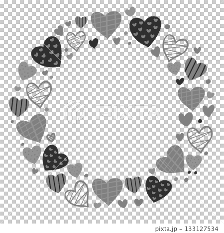 可愛的圓形黑白相框,帶有愛心圖案 可愛的圓形黑白相框,帶有愛心圖案 133127534