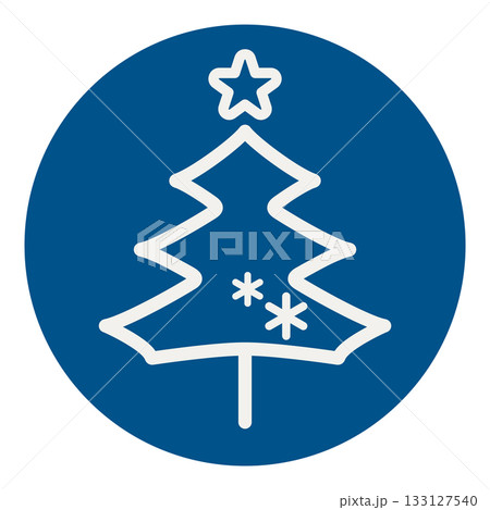 青色のシンプルでおしゃれなクリスマスツリーのイラストアイコン　冬のシンボル　ブルーのカラー線画 133127540