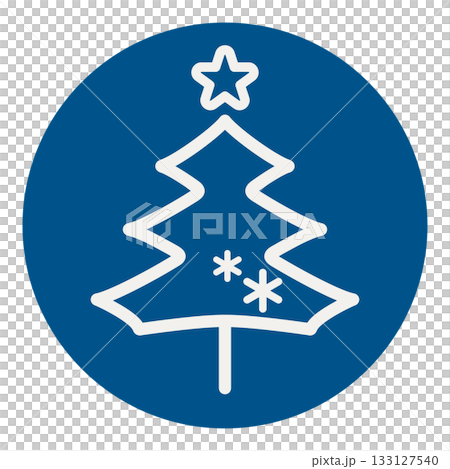 青色のシンプルでおしゃれなクリスマスツリーのイラストアイコン　冬のシンボル　ブルーのカラー線画 133127540