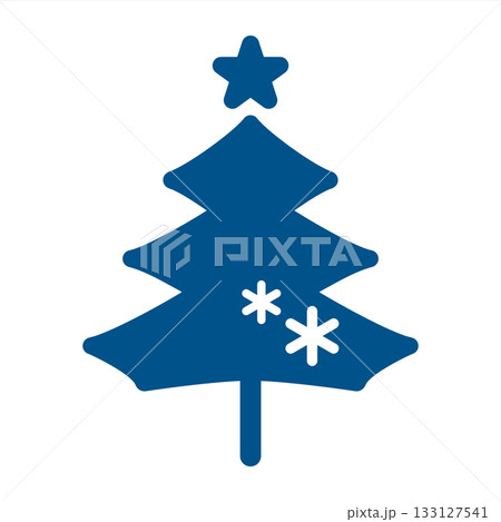 青色のシンプルでおしゃれなクリスマスツリーのイラストアイコン　冬のシンボル　ブルーのシルエット 133127541