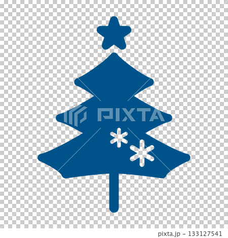 青色のシンプルでおしゃれなクリスマスツリーのイラストアイコン　冬のシンボル　ブルーのシルエット 133127541