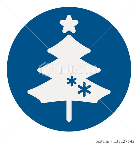 紺色シンプルでおしゃれなクリスマスツリーのイラスト 丸形アイコン 冬のシンボル カラフルなシルエット 紺色シンプルでおしゃれなクリスマスツリーのイラスト 丸形アイコン 冬のシンボル カラフルなシルエット 133127542