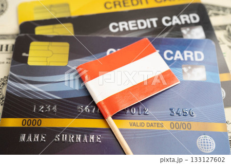 Austria flag on credit card, finance economy trading shopping online business. Austria flag on credit card, finance economy trading shopping online business. 133127602