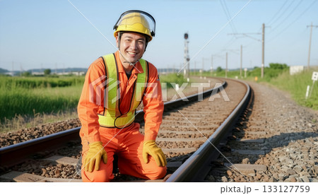 線路周辺で保守作業に従事する作業員 線路周辺で保守作業に従事する作業員 133127759