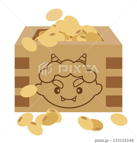 鬼のキャラクターが焼き印された節分の枡のイラスト 133128148