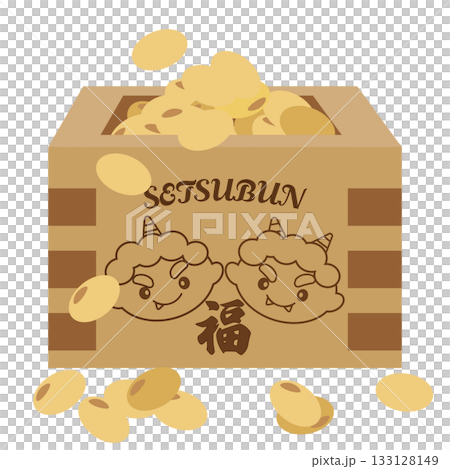 節分と福と鬼が焼き印された枡のイラスト 133128149