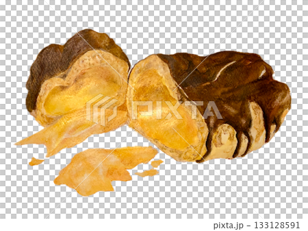 Illustration of a broken eclair drawn with watercolor pencils Illustration of a broken eclair drawn with watercolor pencils 133128591