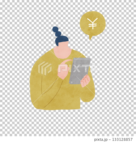 電卓で家計管理やお金について確認している人物のイラスト 133128857