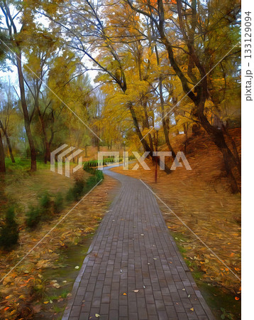 Autumn park. Imitation of painting. Stylized image. 133129094