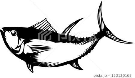 ジャンプするマグロのシルエット・線画イラスト 133129165