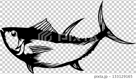 跳躍的金槍魚輪廓/線條畫插圖 133129165