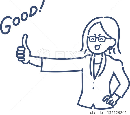 グッドのジェスチャーをする40代のビジネスウーマンのイラスト　線画のみ 133129242