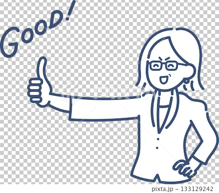グッドのジェスチャーをする40代のビジネスウーマンのイラスト　線画のみ 133129242