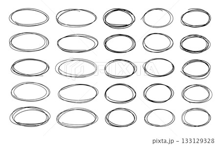 Set of hand drawn pen doodle ellipses. Scribble ovals and bubbles to circle and highlight text. Handwritten outline elements for notes and reminders. Marker and pen round shapes isolated Set of hand drawn pen doodle ellipses. Scribble ovals and bubbles to circle and highlight text. Handwritten outline elements for notes and reminders. Marker and pen round shapes isolated 133129328
