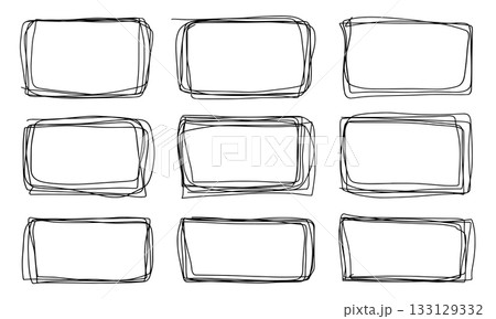 Set of hand drawn rectangular frames. Doodle boxes created to highlight text, notes 133129332