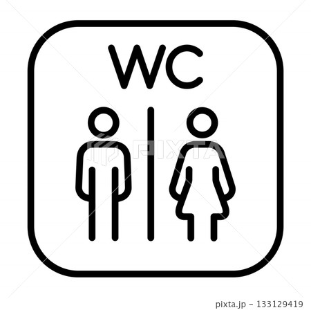 Toilet icon of man and woman inside a square frame with WC sign. Simple outline vector illustration 133129419