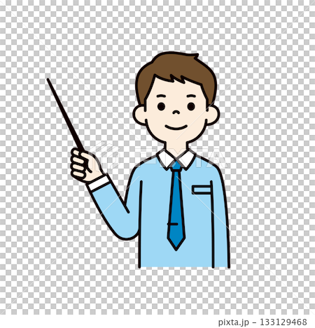 Upper body vector illustration of a young man in a dress shirt giving a presentation with a pointer 133129468