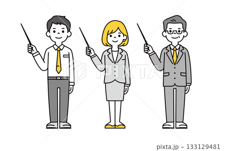 ポインターを持って説明する、複数のビジネスパーソンの全身ベクターイラスト素材セット ポインターを持って説明する、複数のビジネスパーソンの全身ベクターイラスト素材セット 133129481