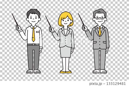 ポインターを持って説明する、複数のビジネスパーソンの全身ベクターイラスト素材セット ポインターを持って説明する、複数のビジネスパーソンの全身ベクターイラスト素材セット 133129481