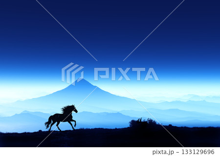 夜明けと馬のシルエット,午年イメージ 133129696