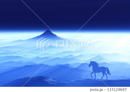 夜明けと馬のシルエット,午年イメージ 133129697